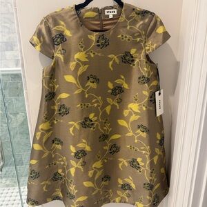 STAUD Gold Dress with Yellow and Black Floral Design